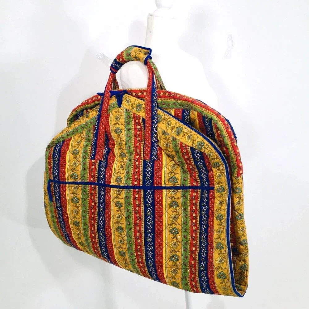 Vintage Cotton Quilted Hanging Garment Bag 48x25 Indonesia Blue Interior